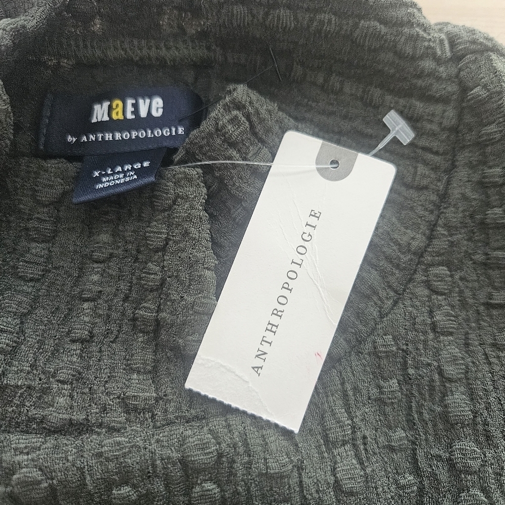 Anthropologie Maeve Women's Green Ribbed Knit Sleeve‎ Mock Neck Top Size XL NWT - Picture 8 of 9